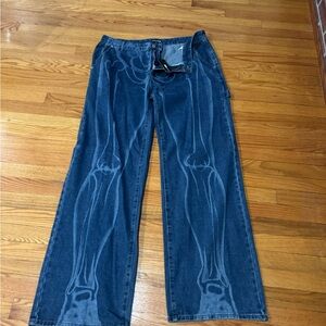 Fashion Nova Men's Blue Skeletal-Print Bootcut Jeans